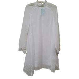Iffei Women's White Long Sleeve Clip-Dot Lined Above the Knee Shift Dress, M